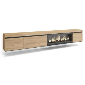 Comparateur de prix : SKRAUT HOME Meuble TV, Banc Télé, 288x35x45 cm, TV grand format, Cheminée électrique XXL, Suspendu, Mural, Chêne, RF3623