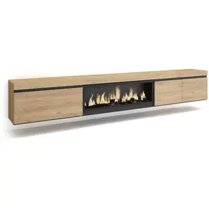 Comparateur de prix : SKRAUT HOME Meuble TV, Banc Télé, 288x35x45 cm, TV grand format, Cheminée électrique XXL, Suspendu, Mural, Chêne, RF3621