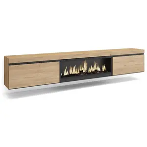 Comparateur de prix : SKRAUT HOME Meuble TV, Banc Télé, 267x35x45 cm, TV grand format, Cheminée électrique XXL, Suspendu, Mural, Chêne, RF3608