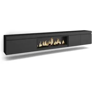 Comparateur de prix : SKRAUT HOME Meuble TV, Banc Télé, 288x35x45 cm, TV grand format, Cheminée électrique XXL, Suspendu, Mural, Noir, RF3609