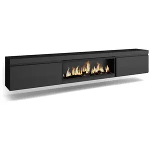 Comparateur de prix : SKRAUT HOME Meuble TV, Banc Télé, 267x35x45 cm, TV grand format, Cheminée électrique XXL, Suspendu, Mural, Noir, RF3602