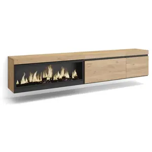 Comparateur de prix : SKRAUT HOME Meuble TV, Banc Télé, 237x35x45 cm, TV grand format, Cheminée électrique XXL, Suspendu, Mural, Chêne, RF3591