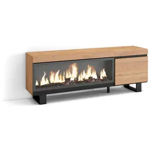 Comparateur de prix : SKRAUT HOME Meuble tv effet bois de chêne 158x35x57cm cheminée effet feu XXL