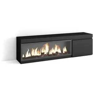 Comparateur de prix : SKRAUT HOME Meuble tv effet bois noir 158x35x45cm cheminée effet feu XXL