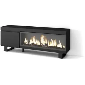 SKRAUT HOME Meuble TV, Banc Télé, 160, Pour les TV jusqu'à 65", Cheminée électrique XXL, Design industriel, Noir TU pas cher