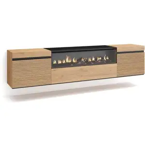 Comparateur de prix : Meuble tv effet bois de chêne 200x35x45cm cheminée effet feu