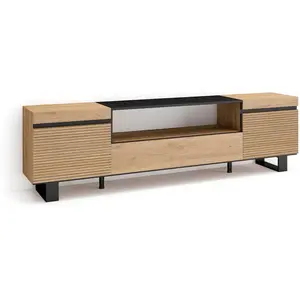 SKRAUT HOME Meuble TV, Banc Télé, 200x57x35cm, Pour les TV jusqu'à 80", Design industriel, Chêne TU pas cher