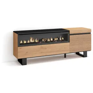 Comparateur de prix : SKRAUT HOME Meuble tv effet bois de chêne 150x35x57cm cheminée effet feu