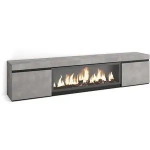Comparateur de prix : SKRAUT HOME Meuble tv effet bois ciment 208x35x45cm cheminée effet feu XXL