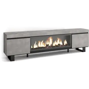 Comparateur de prix : SKRAUT HOME Meuble TV, Banc Télé, 210, Pour les TV jusqu'à 80", Cheminée électrique XXL, Design industriel, Ciment, RF3211