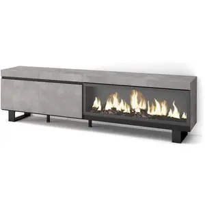 SKRAUT HOME Meuble tv, Banc Télé, Grand espace de Rangement, 210, Pour les tv jusqu'à 80', Cheminée électrique xxl, Design industriel, Style moderne, Ciment pas cher