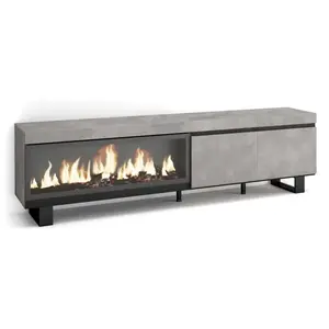 SKRAUT HOME Meuble TV, Banc Télé, 210, Pour les TV jusqu'à 80", Cheminée électrique XXL, Design industriel, Ciment TU pas cher