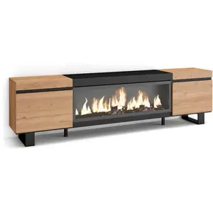 Comparateur de prix : SKRAUT HOME Meuble tv effet bois de chêne et noir 208x35x57 cheminée effet feu XXL