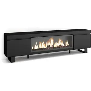 Comparateur de prix : SKRAUT HOME Meuble TV, Banc Télé, 210, Pour les TV jusqu'à 80", Cheminée électrique XXL, Design industriel, Noir, RF3259