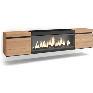 Comparateur de prix : SKRAUT HOME Meuble TV, Banc Télé, 210, Pour les TV jusqu'à 80", Cheminée électrique XXL, Suspendu, Mural, Beige et noir, RF3271