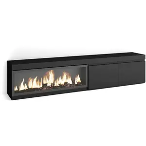 Comparateur de prix : SKRAUT HOME Meuble TV, Banc Télé, 210, Pour les TV jusqu'à 80", Cheminée électrique XXL, Noir TU
