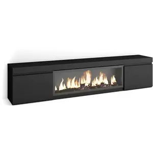 Comparateur de prix : SKRAUT HOME Meuble TV, Banc Télé, 210, Pour les TV jusqu'à 80", Cheminée électrique XXL, Noir, RF3256