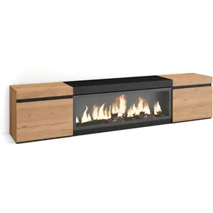Comparateur de prix : SKRAUT HOME Meuble TV, Banc Télé, 210, Pour les TV jusqu'à 80", Cheminée électrique XXL, Beige et noir, RF3265