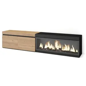 Comparateur de prix : SKRAUT HOME Meuble TV, Banc Télé, 210, Pour les TV jusqu'à 80", Cheminée électrique XXL, Beige et noir, RF3266