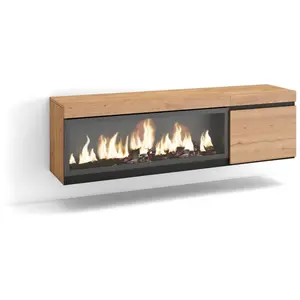 Comparateur de prix : SKRAUT HOME Meuble tv effet bois de chêne 158x35x45cm cheminée effet feu XXL