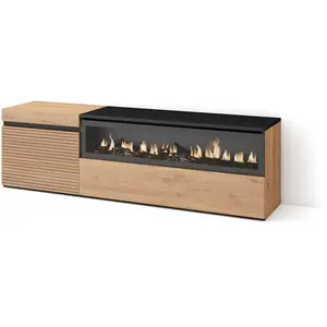Comparateur de prix : SKRAUT HOME Meuble tv effet bois de chêne 150x35x45cm cheminée effet feu