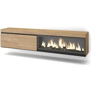 Comparateur de prix : SKRAUT HOME Meuble TV, Banc Télé, 210, Pour les TV jusqu'à 80", Cheminée électrique XXL, Suspendu, Mural, Chêne TU