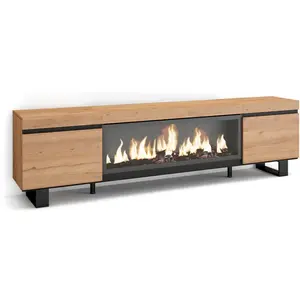 Comparateur de prix : SKRAUT HOME Meuble TV, Banc Télé, 210, Pour les TV jusqu'à 80", Cheminée électrique XXL, Design industriel, Beige, RF3277