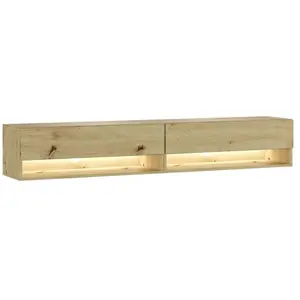 SKRAUT HOME Meuble TV, Banc Télé, 180, LED, Meubles de salon, Chêne TU