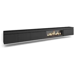 Comparateur de prix : SKRAUT HOME Meuble tv banc télé grand espace de rangement 368x35x45 cheminée électrique xxl suspendu mural style moderne noir 514_1487