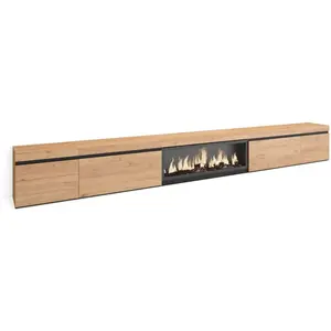 Comparateur de prix : SKRAUT HOME Meuble TV, Banc Télé, 368x35x45, feu électrique XXL, Chêne, RF3692
