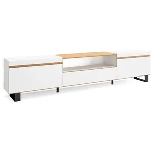 Comparateur de prix : COZY Meuble TV, Banc Télé, 260x35x57 cm, Blanc et Chêne Soft