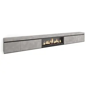 Comparateur de prix : SKRAUT HOME Meuble TV, Banc Télé, 368x35x45, Cheminée électrique XXL, Ciment TU
