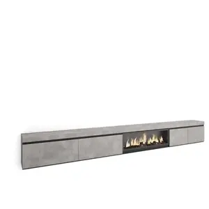 SKRAUT HOME Meuble TV, Banc Télé, 368x35x45, Cheminée électrique XXL, Ciment TU pas cher