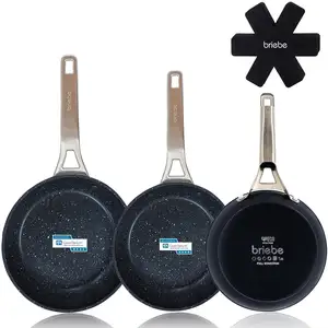 Comparateur de prix : BRIEBE Set 3 Poêles à Frire Antiadhésives à Induction 20-24-28cm, Aluminium Forgé  Noir Black Titanium