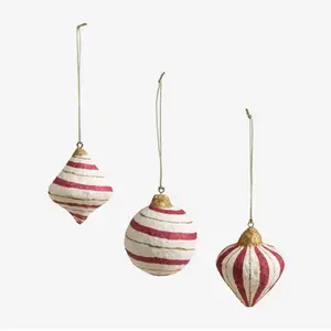 Ensemble de 3 décorations de Noël faites à la main en papier mâché Grisen Sklum Rouge Grenat pas cher