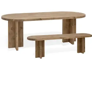 Decowood Ensemble table à manger ovale - banc en bois de sapin vieilli 160x75cm pas cher
