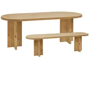 Decowood Ensemble table à manger ovale et banc bois de sapin marron 160x75cm pas cher