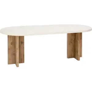 Decowood Table de salle à manger ovale en microciment blanc cassé 180x75cm
