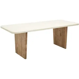 Decowood Table de salle à manger en microciment blanc cassé et vieilli 200x75cm