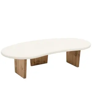 Decowood Table basse en microciment avec pieds en bois vieilli 120x30cm pas cher