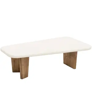 Decowood Table basse en microciment avec pieds en bois vieilli 100x30cm pas cher