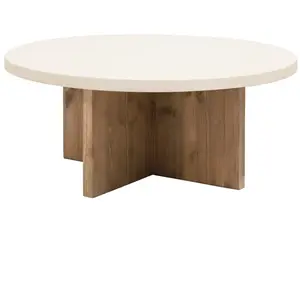 Decowood Table basse ronde en microciment blanc cassé et vieilli Ø60x33cm
