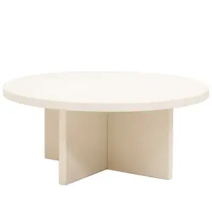 Decowood Table basse ronde en microciment blanc cassé de Ø60x33cmVendu parmaisons-du-monde