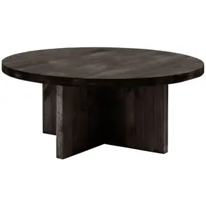 Decowood Table basse ronde en bois de sapin noire Ø60x33,2cm pas cher