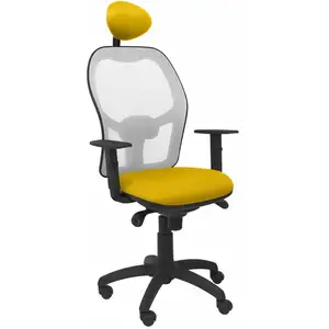 Piqueras Y Crespo Chaise Jorquera siège en filet gris bali jaune avec appui-tête fixe pas cher