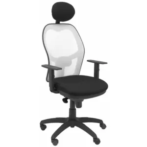 Piqueras Y Crespo (PIQU7) Chaise Jorquera blanche en maille bali noir siège avec appui-tête fixe pas cher