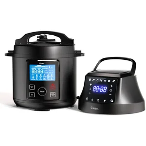 CLOEN Robot de cuisine 2 en 1, cocotte programmable Foodie Pot et friteuse sans huile Foodie Fryer Lid, 9 appareils en 1, capacité 6L, 1300W, 3 niveaux de puissance, 2 couvercles programmables.Vendu paramazon