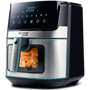Friteuse à air Boston Tech, 1500W, 5 programmes, écran LED, commande tactile, température réglable, panier avec revêtement céramique sans PFAS, +35% plus longue, minuterie.Vendu paramazon