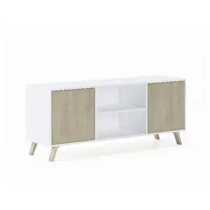 SKRAUT HOME Meuble TV 140 avec 2 portes, WIND, couleur Blanc-Chêne, 137x40x57cm, RF618