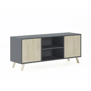 SKRAUT HOME Meuble TV 140, salon, WIND, couleur Gris Anthracite-Chêne, 140x40x57cm, RF616 pas cher